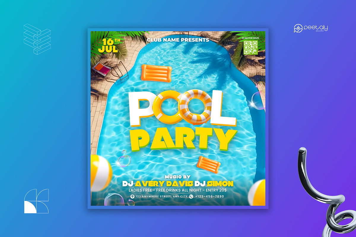 Pool Party Flyer Canva Template, a Flyer Template by PeetalyStudioDesigns (Photo 2 of 5)