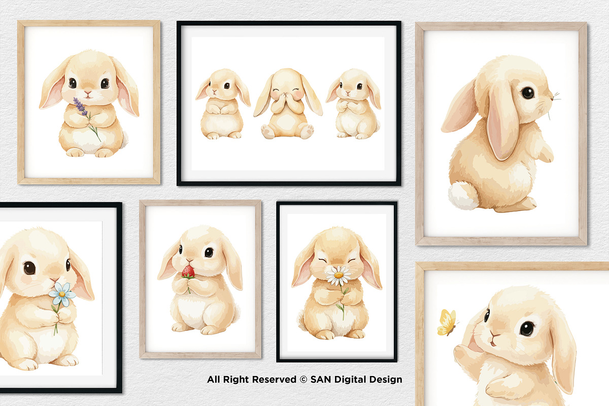 15 Bundle Watercolor Cute Rabbit Pet, an Animal Illustration by Morspective (Photo 4 of 8)