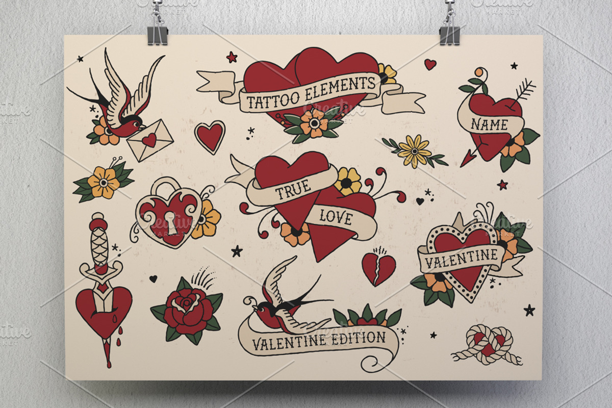 Tattoo Elements - Love Edition, an Illustration by BAD TASTE (Photo 1 of 12)