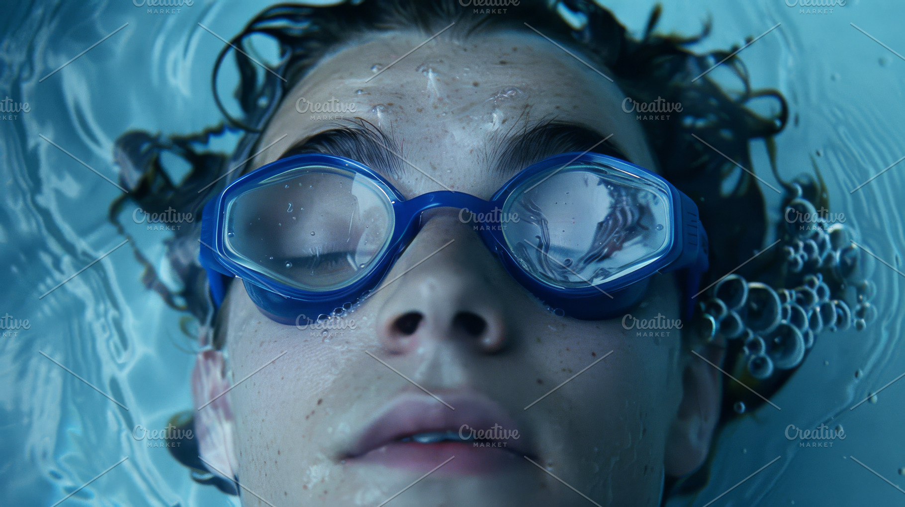 Close-up of swimmer floating in a po, a Photo by Dvoevnore photos