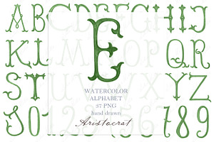 Monogram Watercolor Letters Green, a Decorative Illustration by LABFcreations