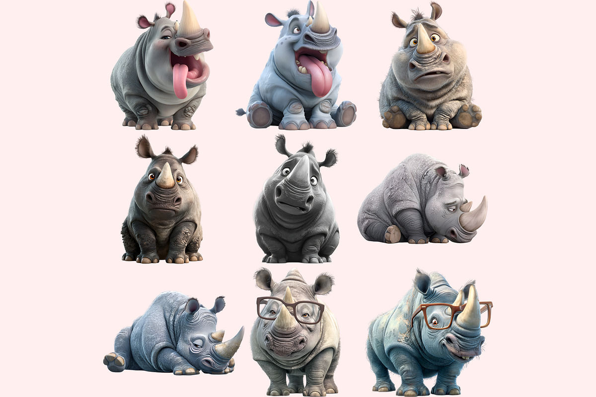 Funny Rhino Clipart PNG Bundle, a Graphic by M9 Design (Photo 3 of 10)