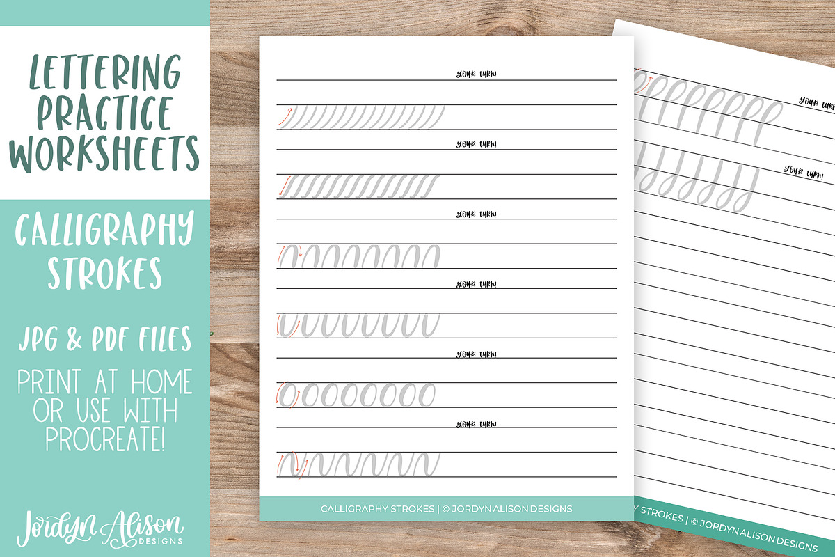 Calligraphy Strokes Worksheet, a Graphic by Jordyn Alison Designs