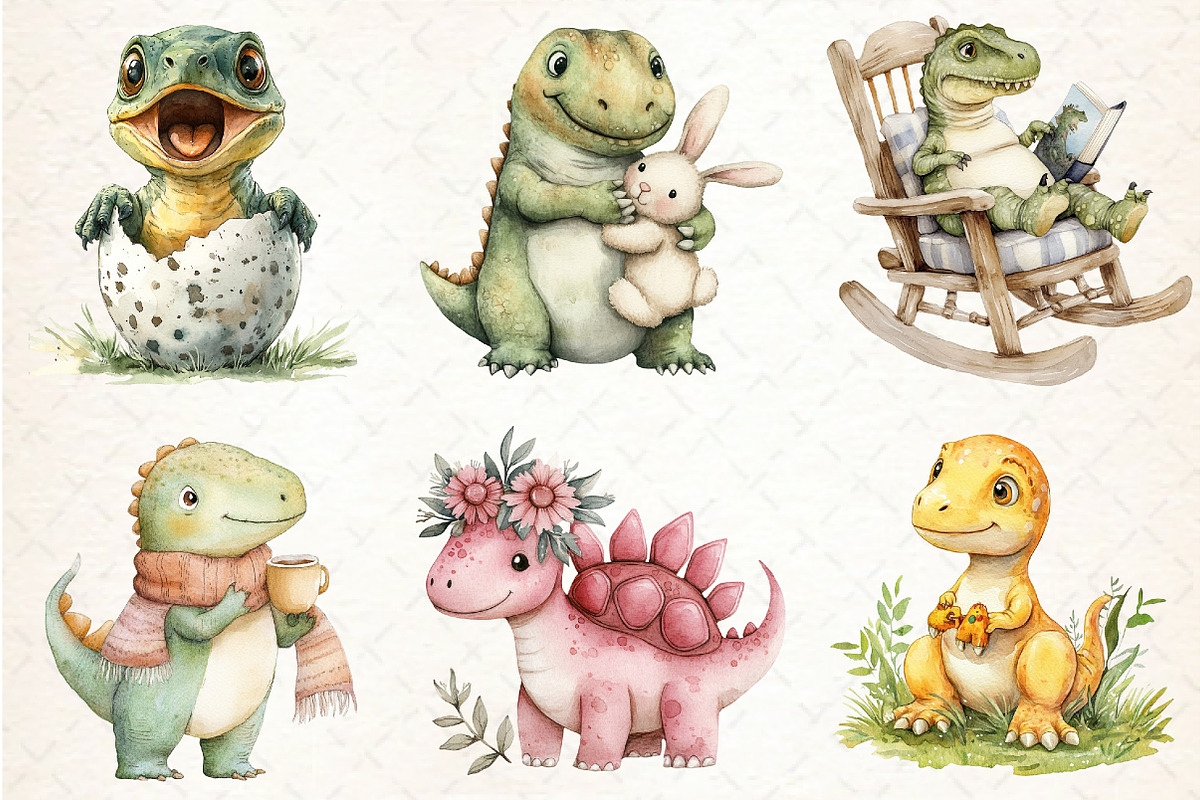 Watercolor Dinosaur Clipart, an Illustration by Libby Wishes (Photo 7 of 9)