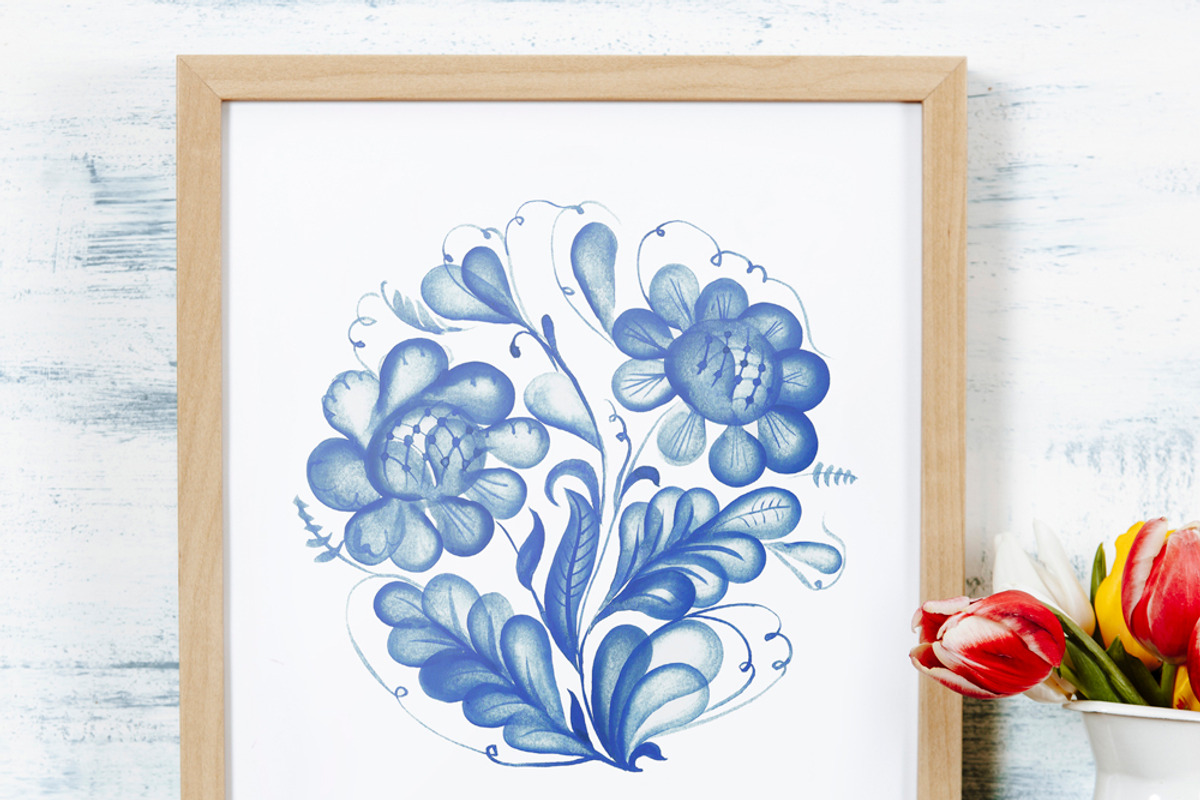Gzhel watercolor clipart, an Illustration by Nataliapiache (Photo 3 of 5)