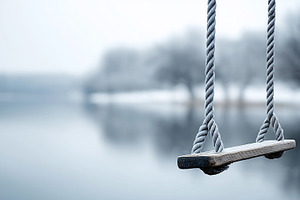 Wooden swing hanging on ropes with, a Nature Photo by MistyDay