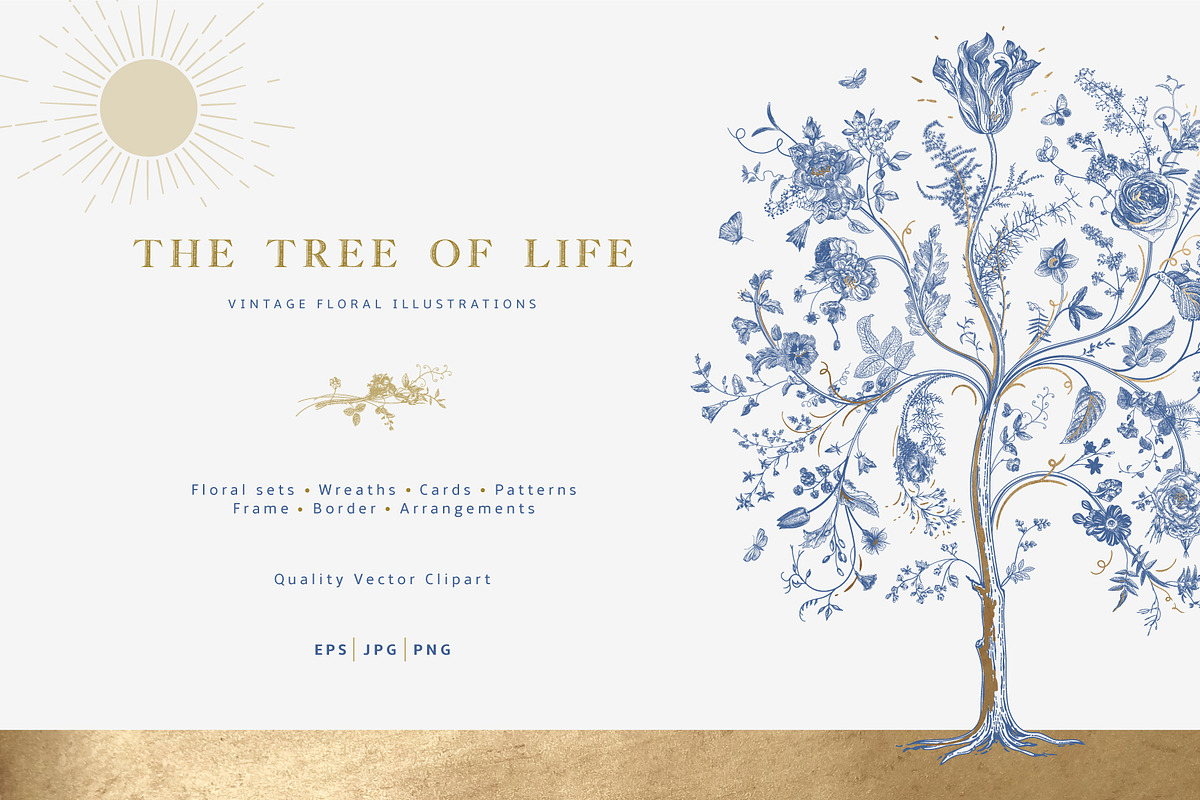 The Tree of Life. Blue and white, a Decorative Illustration by olga.korneeva (Photo 1 of 12)