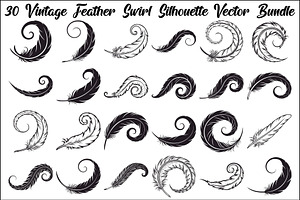 Vintage Feather Swirl SVG Bundle, an Illustration by Creativeshirt