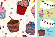 Vector set with cupcakes, a Background Graphic by lycka (Thumbnail 6 of 6)