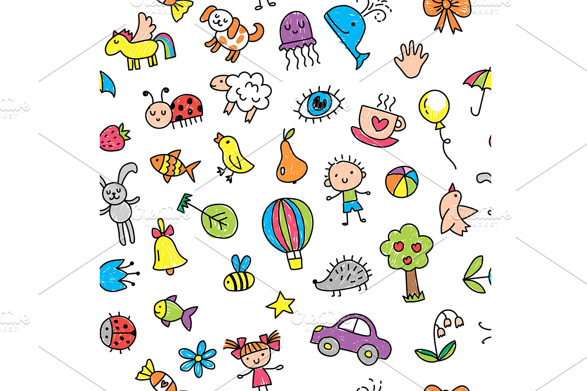 Drawing kids pattern. seamless, an Illustration by Onyx