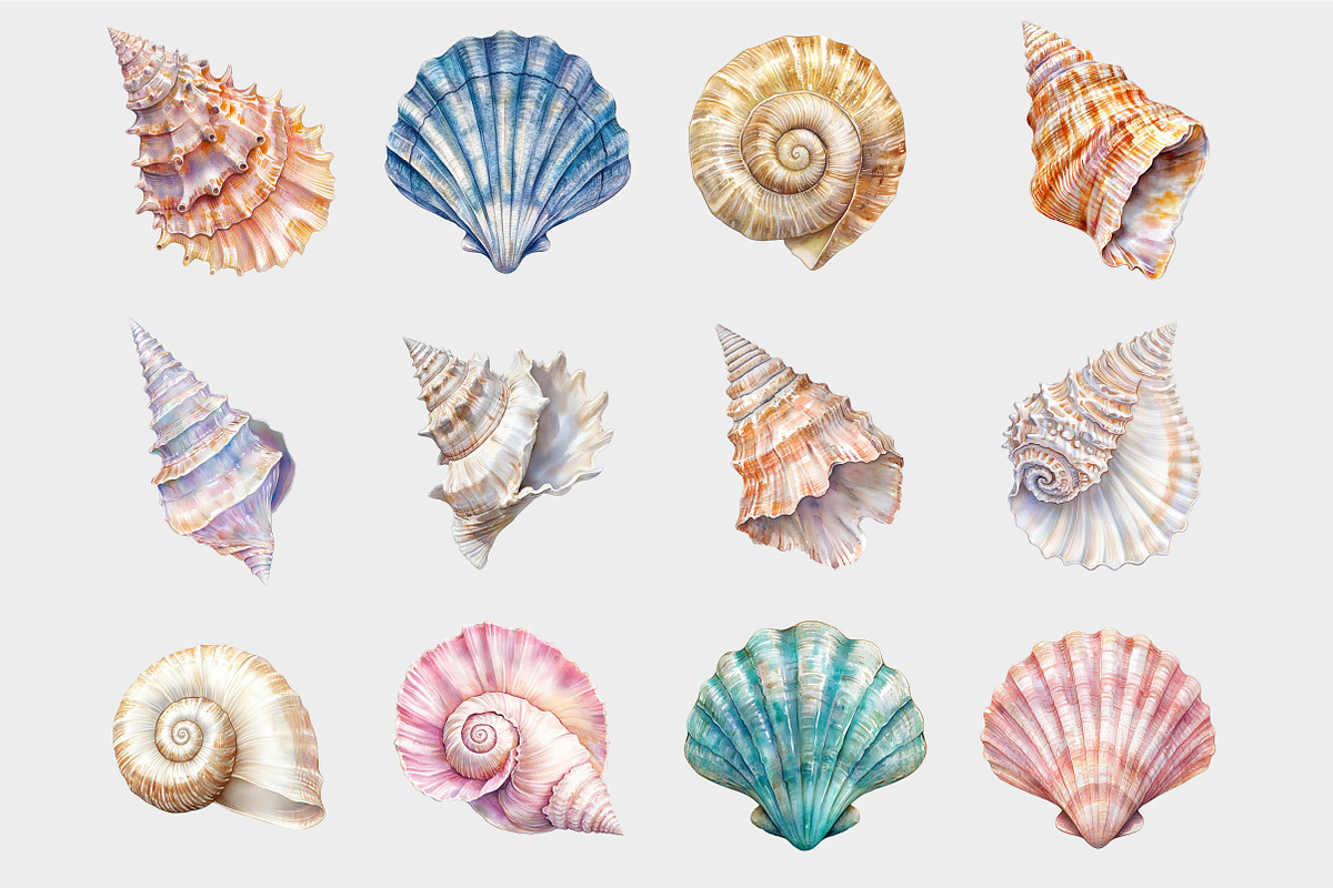 Watercolor Seashell Clipart, a Seasonal Illustration by Design Market (Photo 4 of 5)