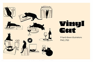 Vinyl Cat Illustration Bundle, a Decorative Illustration by Little Gremlin