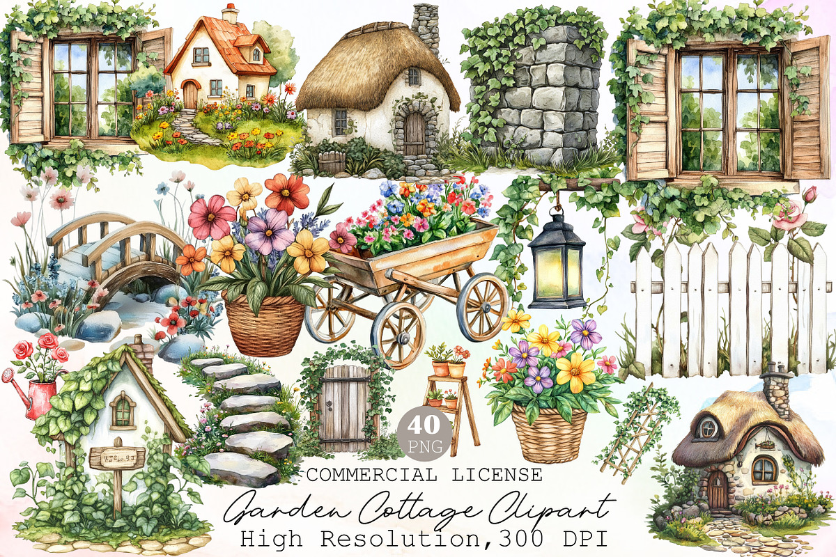 Garden Cottage Clip Art Watercolour, an Illustration by Sublimation Artist (Photo 1 of 6)