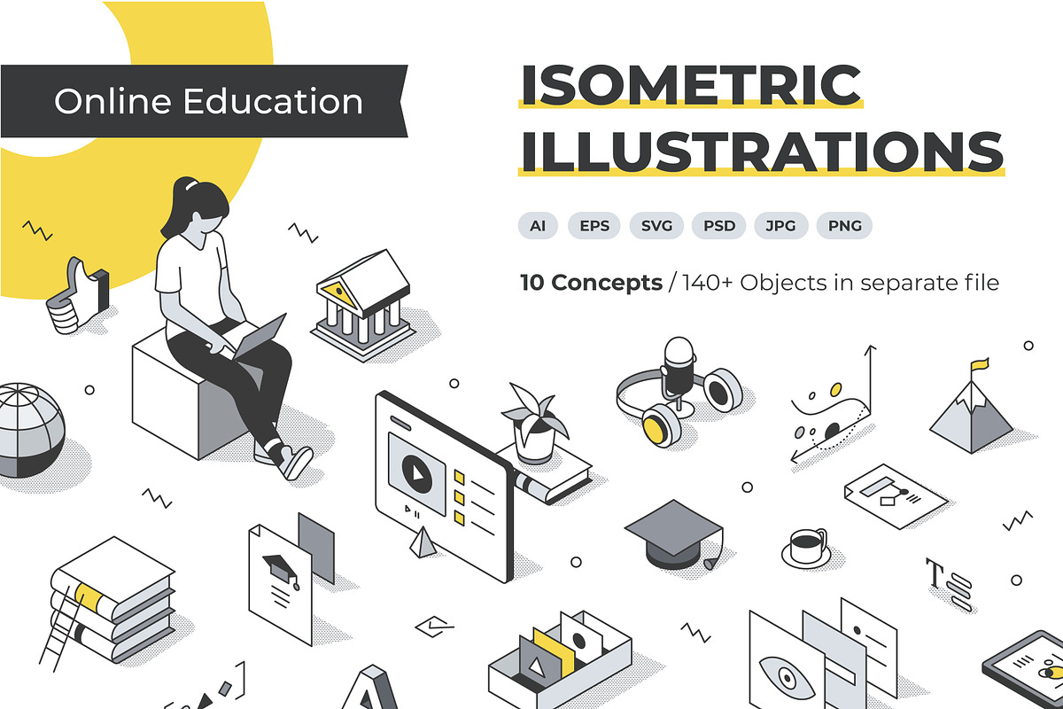 Isometric Lined Illustrations Set, an Education Illustration by Rassko (Photo 1 of 13)