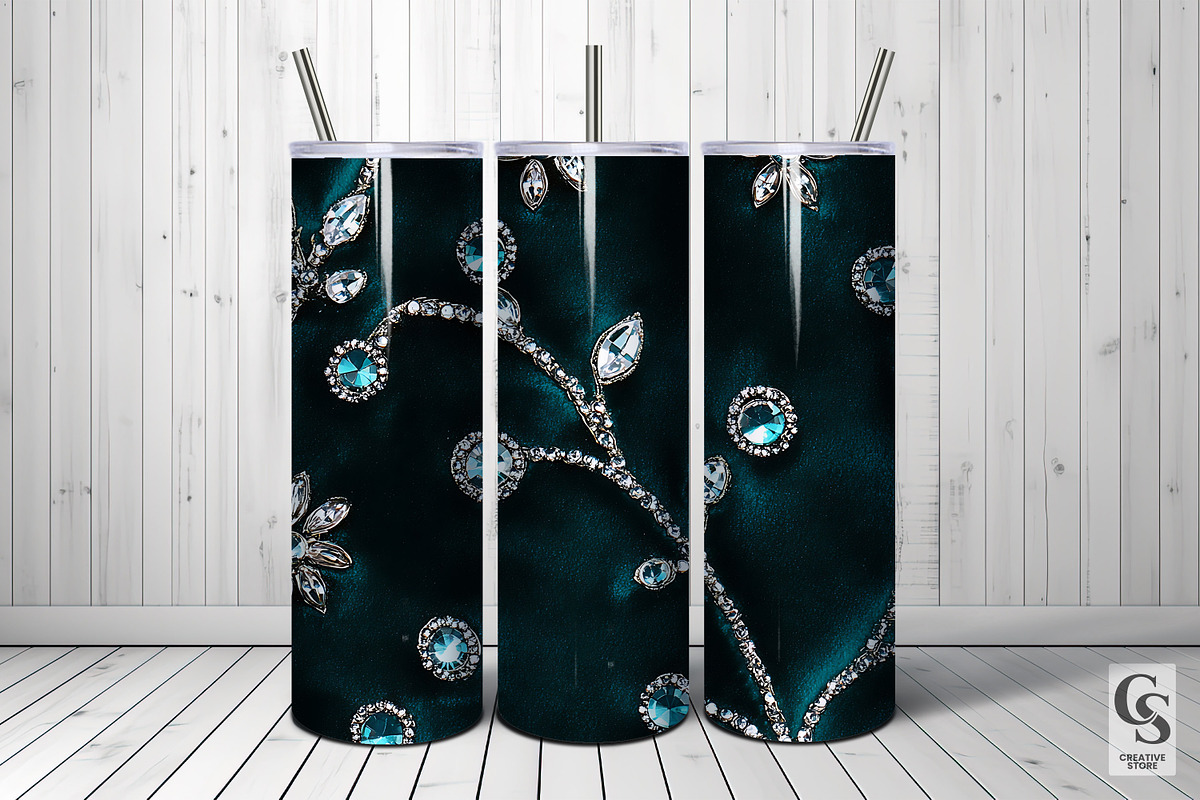 Teal Embroidered Rhinestones Velvet, a Pattern Graphic by Creative Store (Photo 5 of 5)