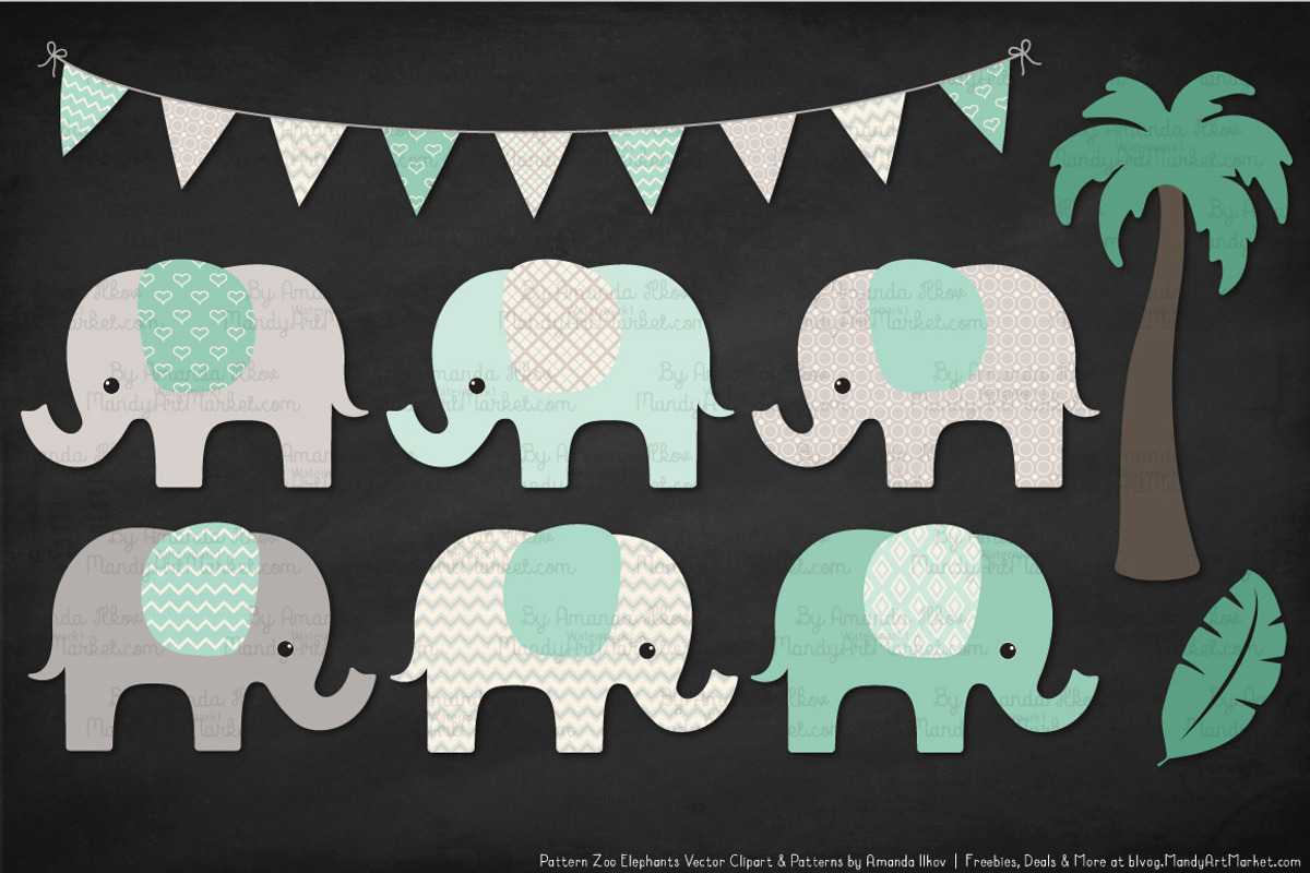 Elephants Clipart & Patterns in Mint, an Illustration by Amanda Ilkov (Photo 3 of 4)