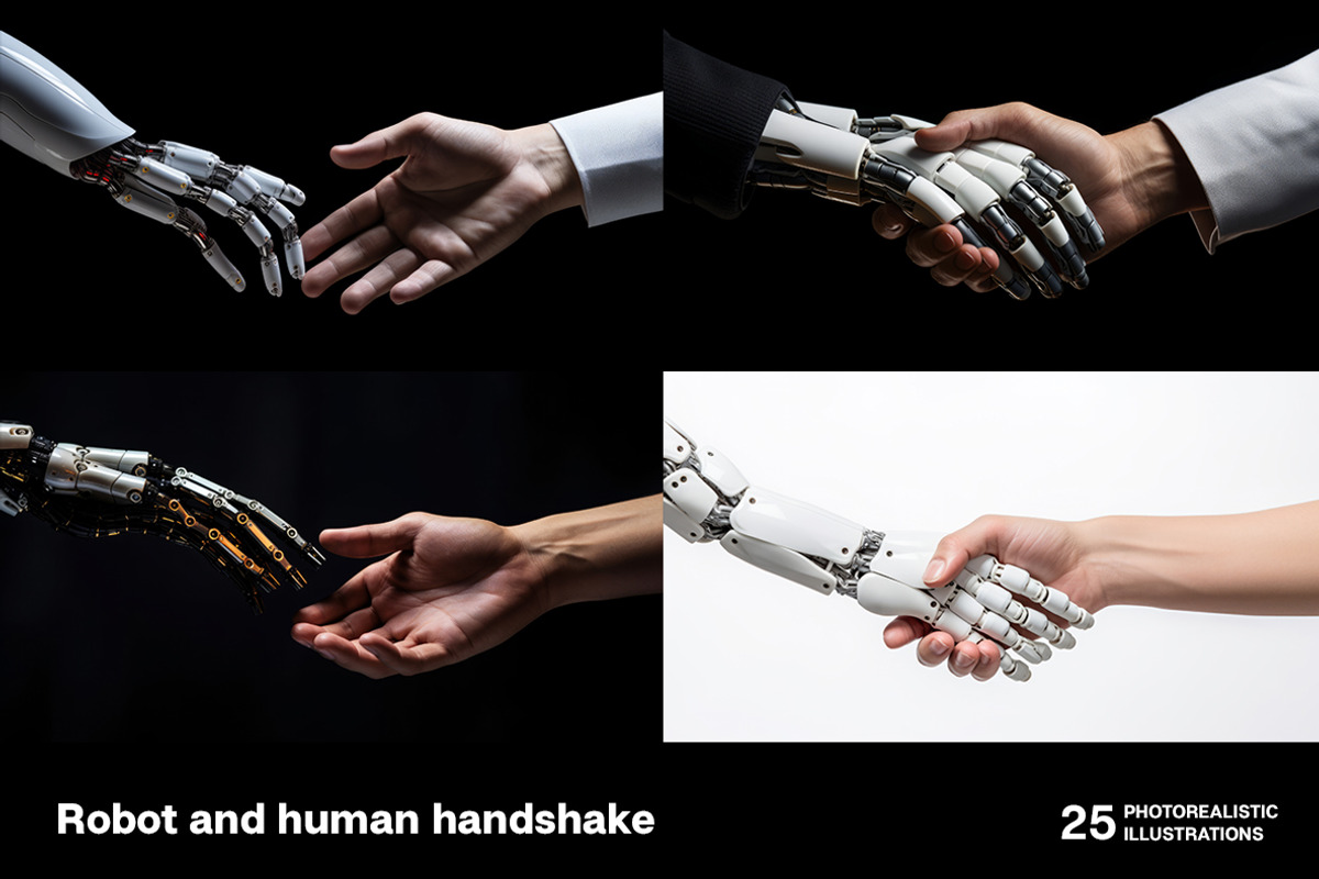 Robot and human handshake. 25 images, a Technology Illustration by Handmadefont (Photo 4 of 10)