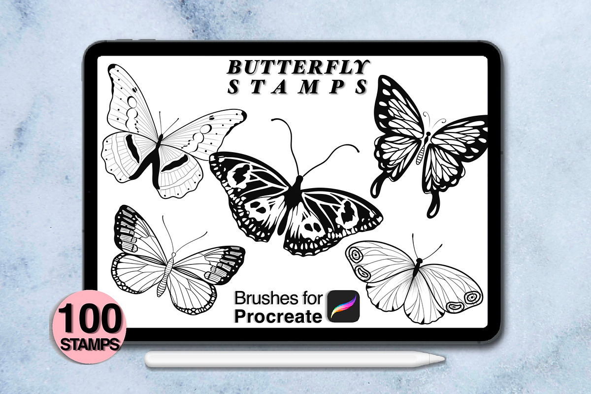 100 procreate butterfly stamps, a Brush Add-On by Arts For Peace (Photo 6 of 9)