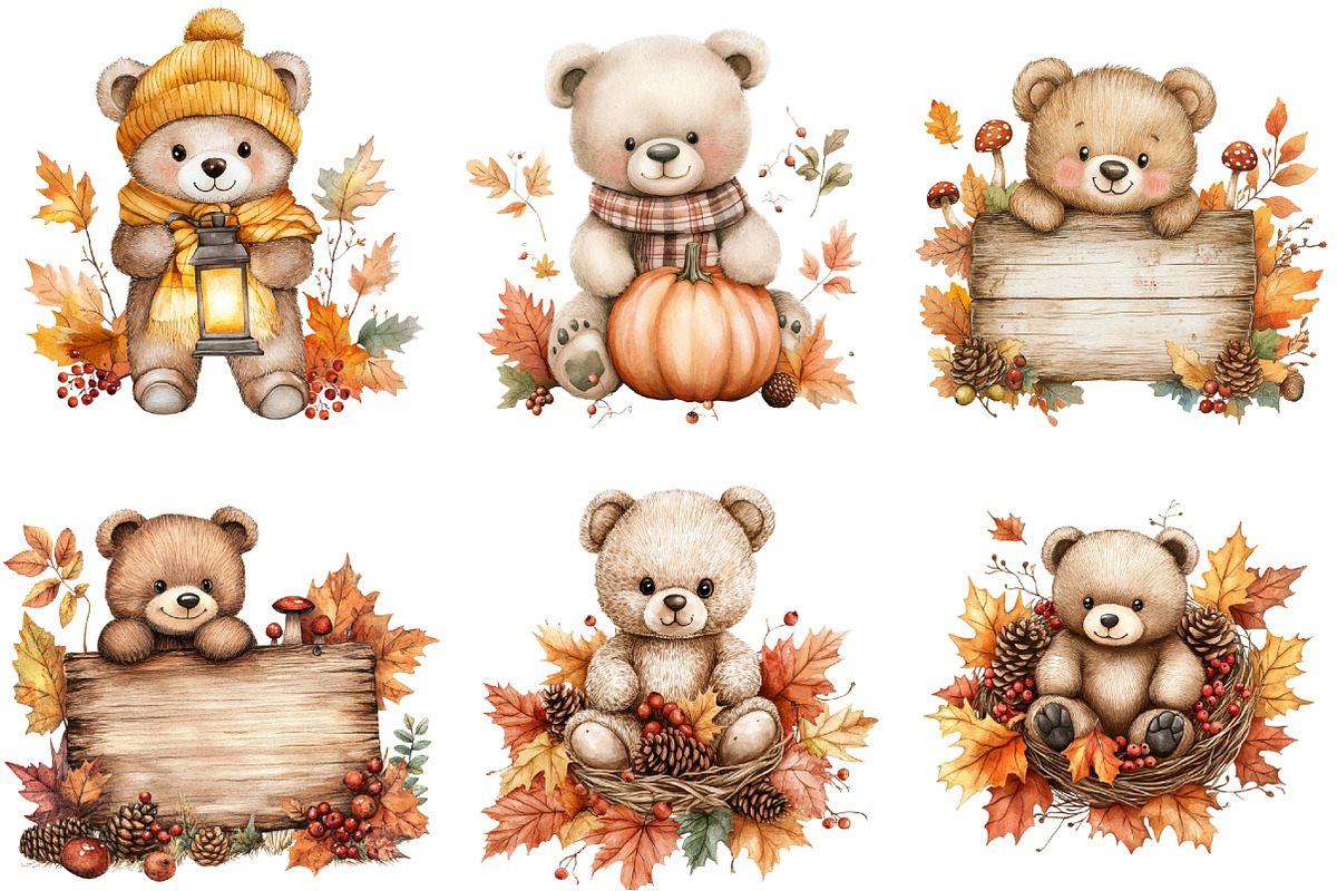 Autumn Bear Watercolor Sublimation, a Seasonal Illustration by CitraGraphics (Photo 4 of 5)