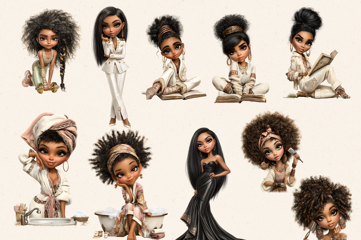 BLACK GIRL ROUTINE CLIPART, a Person Illustration by Daring Digies (Photo 2 of 9)