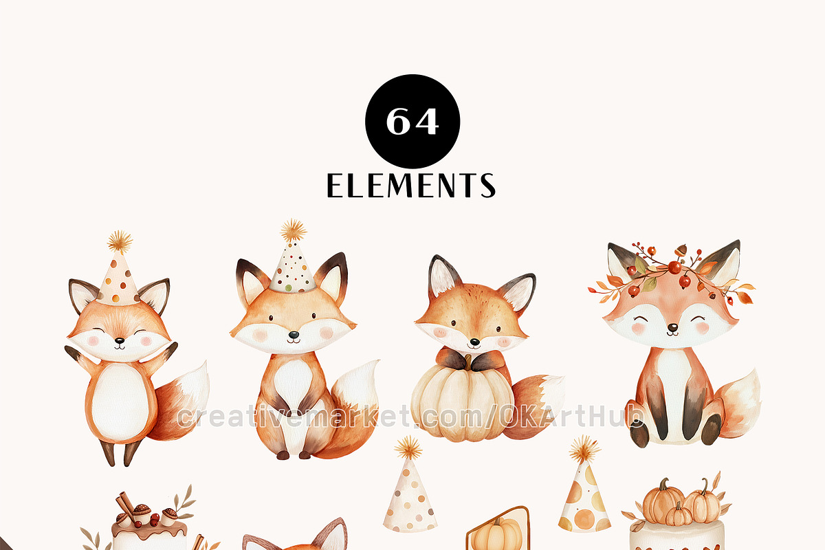 Autumn Pumpkin Birthday Clipart, a Decorative Illustration by OKArtHub (Photo 3 of 9)