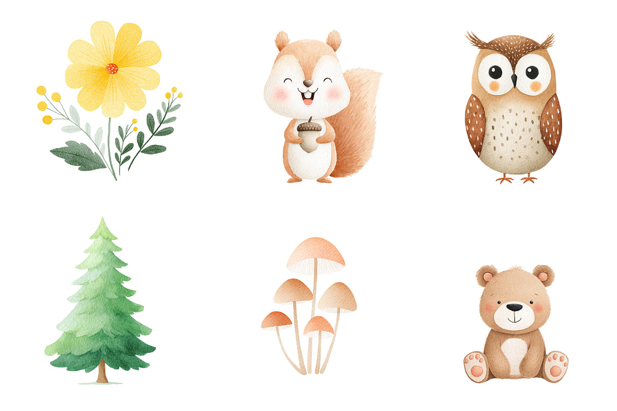 Woodland animals watercolor, an Illustration by CreationArt (Photo 4 of 5)