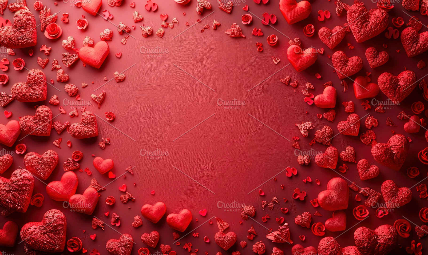 An assortment of red hearts borderin, a Photo by LOGOCREATIVE