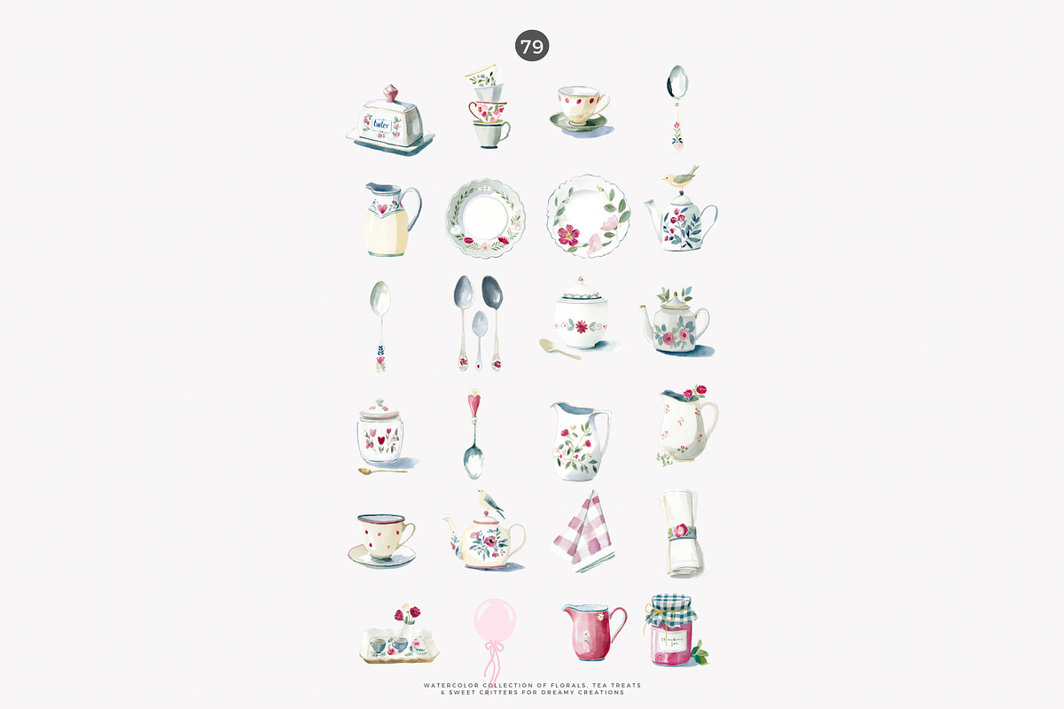 whimsical tea party clipart set, a Decorative Illustration by Patishop Art (Photo 8 of 10)