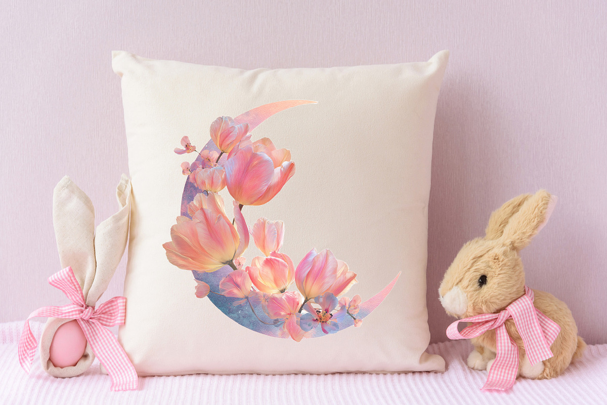 Watercolor Floral Moon Clipart Bundl, an Illustration by designcity5 (Photo 4 of 5)