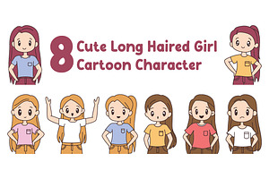 8 Cute Long Haired Girl Character