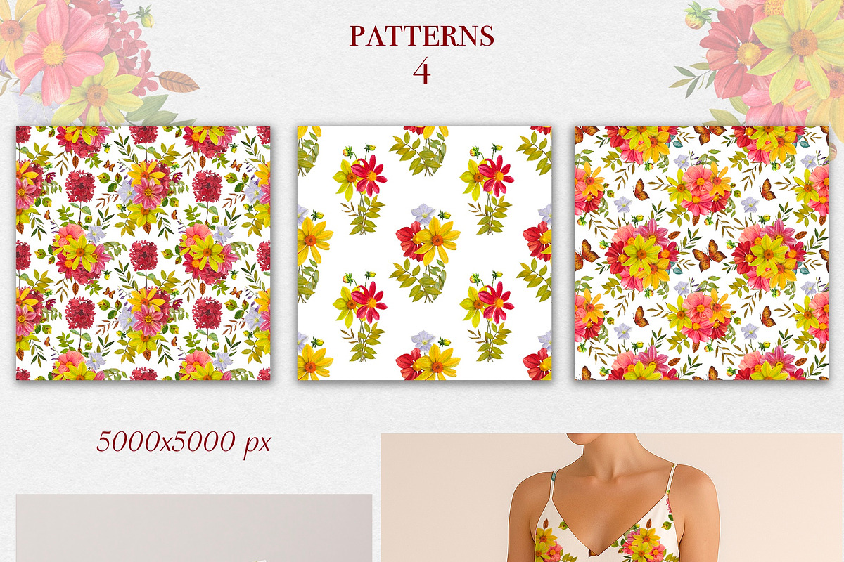 Watercolor Fall Dahlia flowers, a Seasonal Illustration by DiashaArt (Photo 8 of 13)