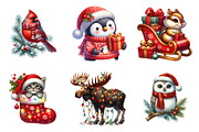 Watercolor Christmas Animals Clipart, an Illustration by SinaCreation (Thumbnail 4 of 7)