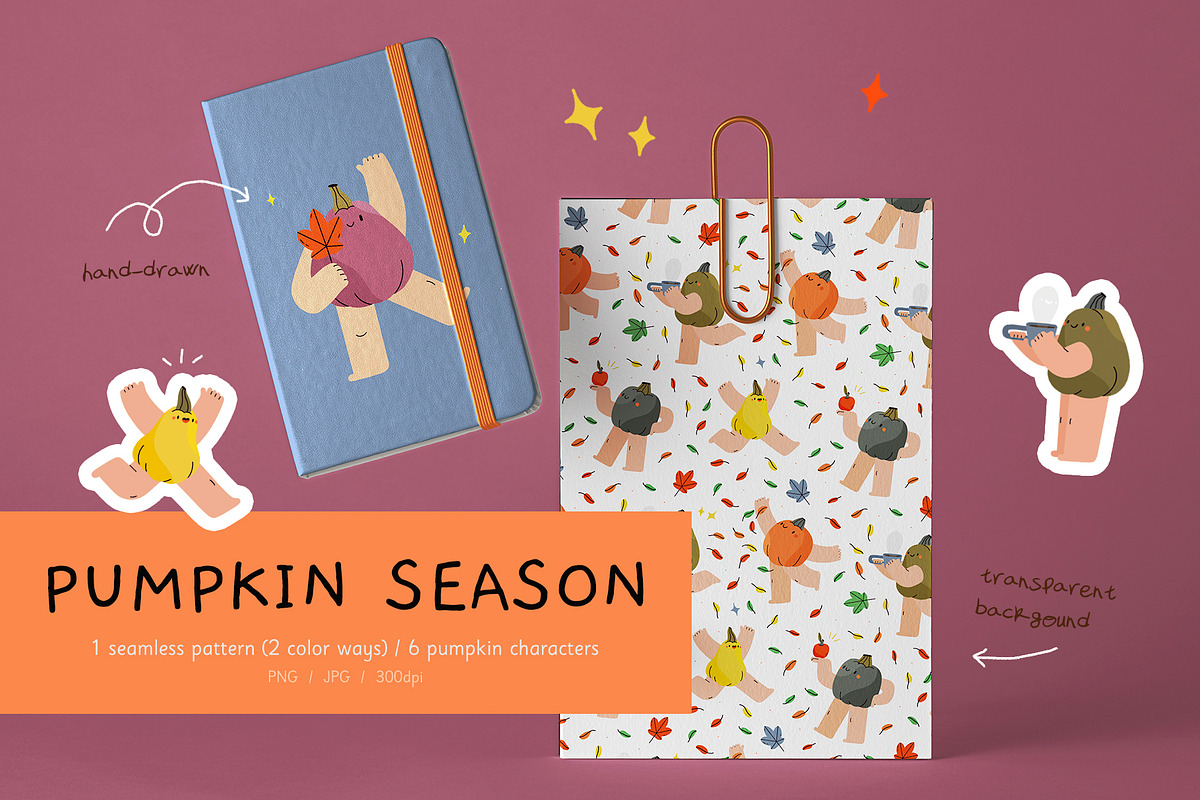 Pumpkin Season Pattern + Characters, a Pattern Graphic by iliveinoctober (Photo 1 of 11)