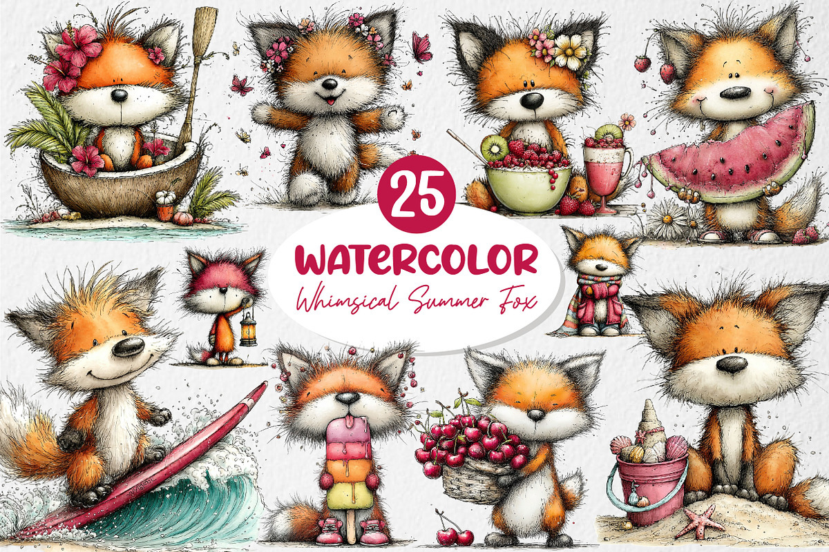 Whimsical Summer Foxs Clipart, an Illustration by Dream Creation (Photo 1 of 6)