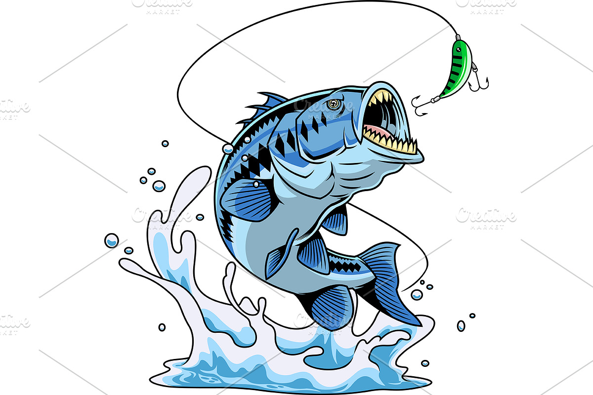 Tribal Blue Bass Fish Character, an Illustration by HitToon