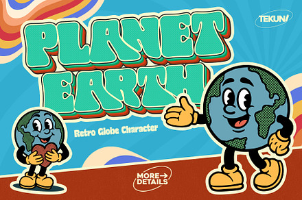 Retro Earth Globe Cartoon Character