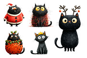Quirky Christmas Black Cat Clipart, an Illustration by Dream Creation (Thumbnail 6 of 6)