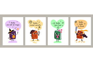 Books Characters Cards. Cartoon