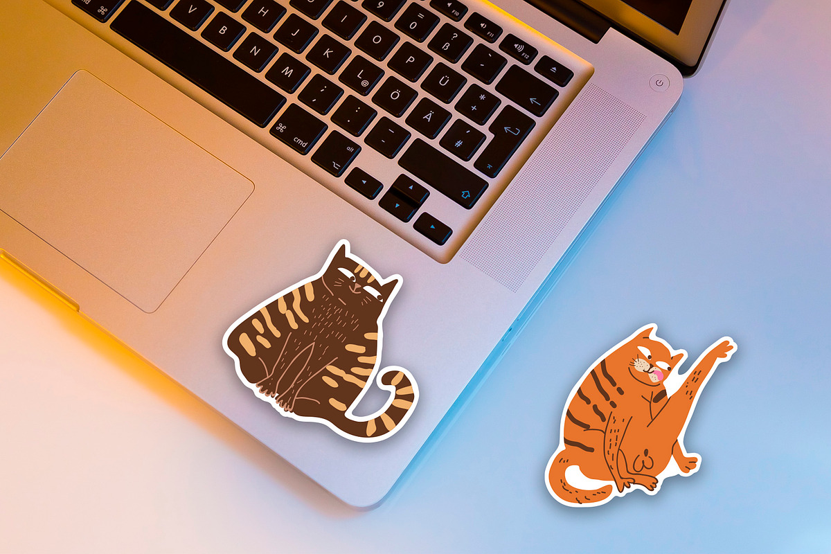 Funny fat cats sticker pack vector, an Illustration by NataLyaroArt (Photo 3 of 4)