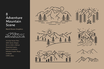 Mountain Camping Hand Drawn Scene