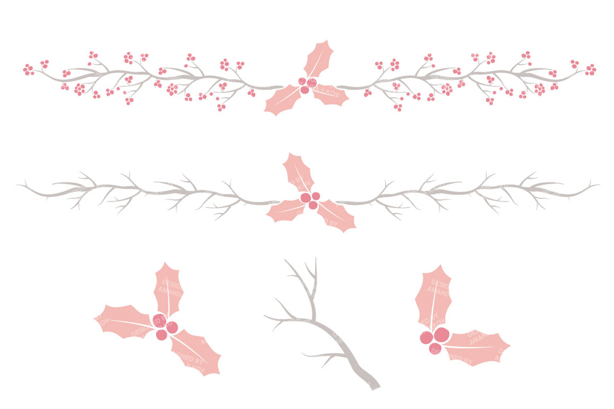 Soft Pink Christmas Holly Clipart, an Illustration by Amanda Ilkov (Photo 4 of 5)