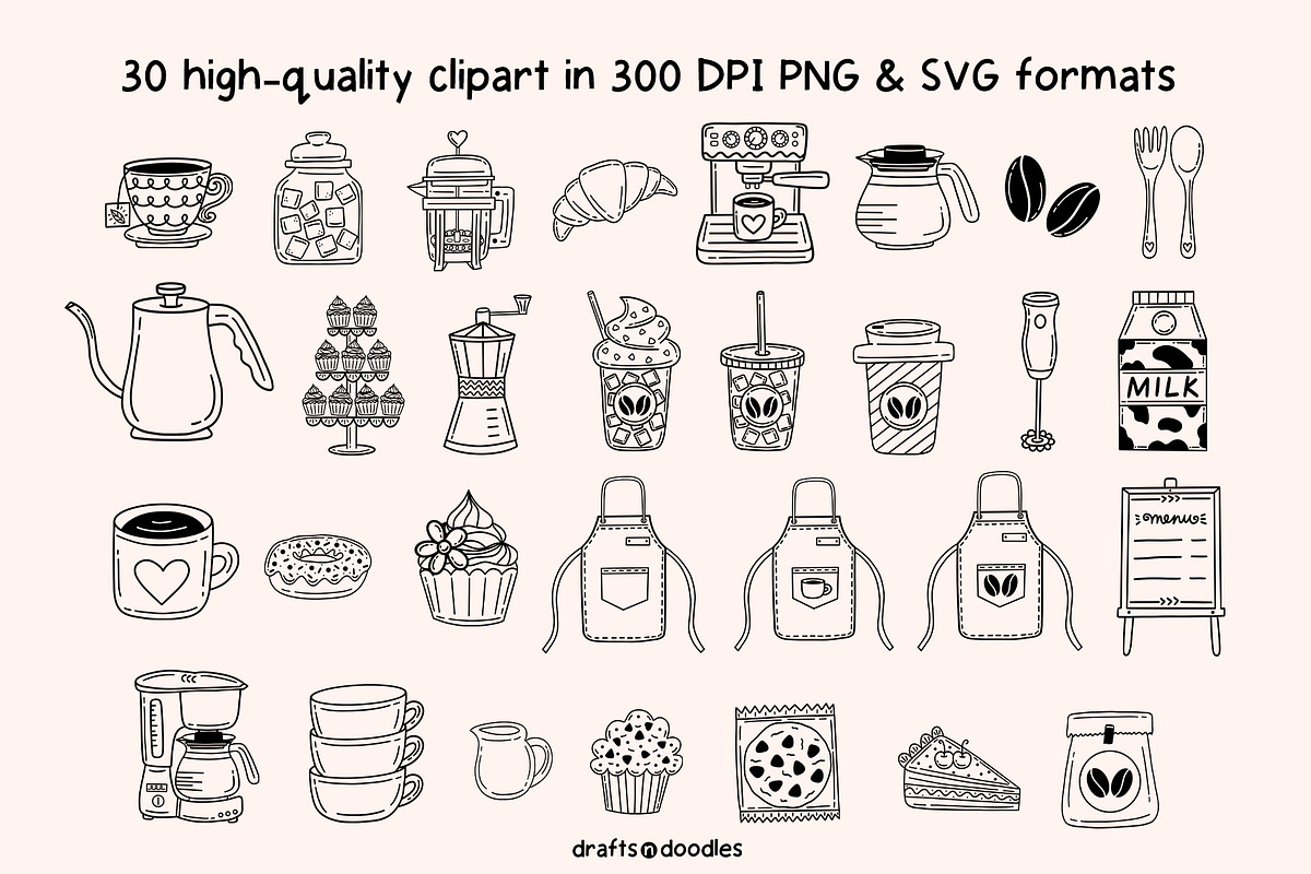 Cafe and Bakery Line Art Graphic Set, a Food Illustration by Drafts n Doodles (Photo 2 of 12)