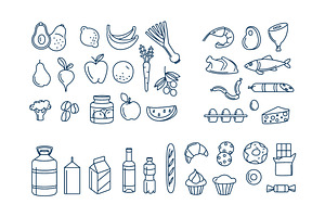 Grocery Icons, Patterns And Borders