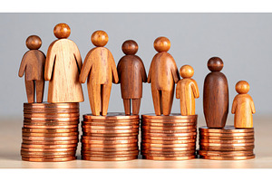 Wooden human figures on stacked, a Business Photo by Igor Tichonow