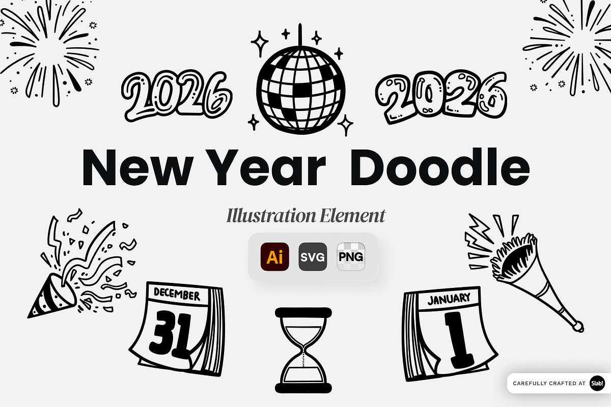 New Year Doodle Illustration Element, an Object Graphic by SLAB! Design (Photo 1 of 3)