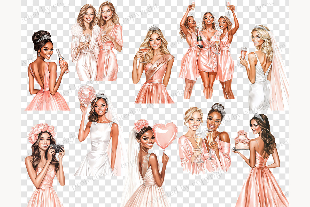 Bachelorette Party Clipart Set, a Person Illustration by GlamArtZhanna (Photo 8 of 8)
