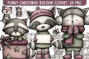 Funny Christmas Racoon Clipart, an Illustration by Libby Wishes