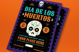 Flat Dia De Los Muertos Flyer Set