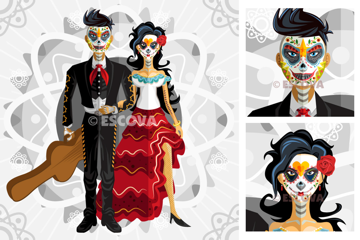 Dia De Los Muertos Day Of The Dead B, an Illustration by vectorbender village