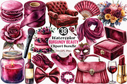 Watercolor Burgundy Beauty Clipart, an Illustration by Canvas Craft (Thumbnail 1 of 7)